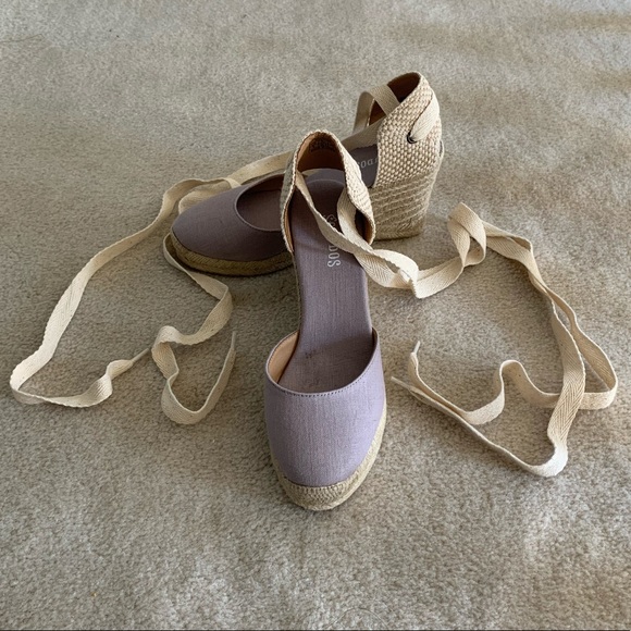 🔴 Soludos Lace Up Espadrille Wedge Sandal GRAY